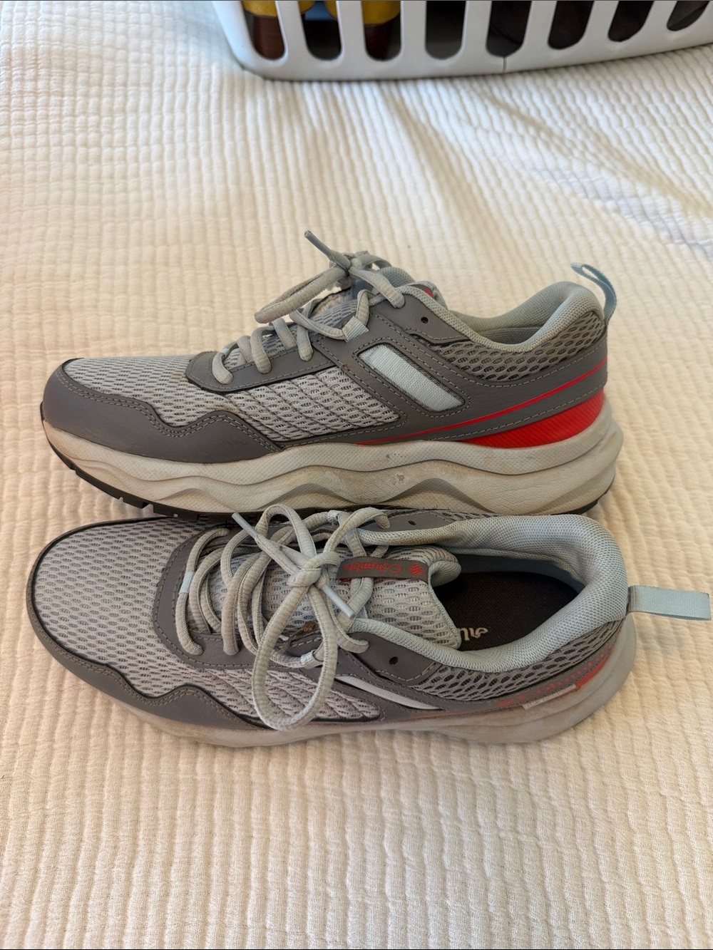 Women’s Gray Athletic Walking Shoes with Red Accent